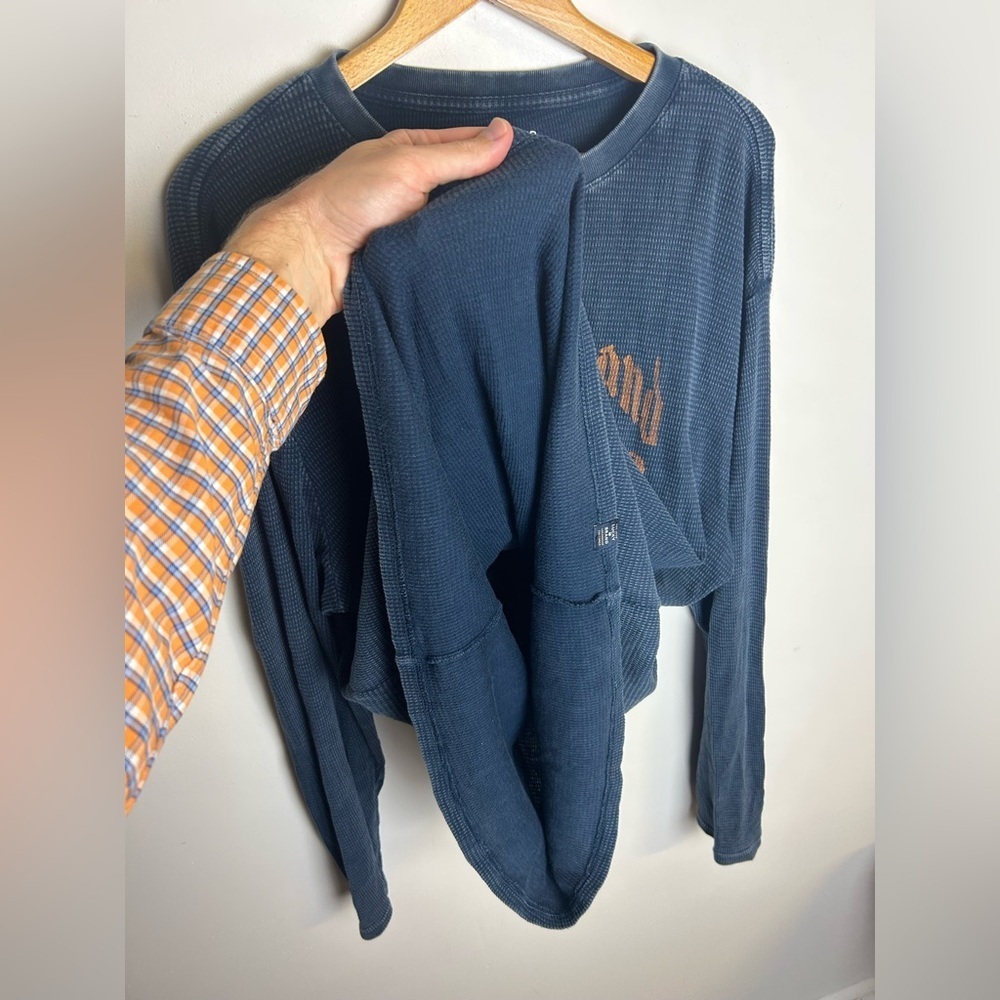 VTG Lucky Brand dungarees waffle knit shirt Mens Size L Navy Blue Cozy Comfortab - Picture 4 of 11